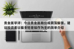 贵金属早评：今日贵金属期价或震荡偏强，建议投资者以偏多短差操作为主的简单介绍